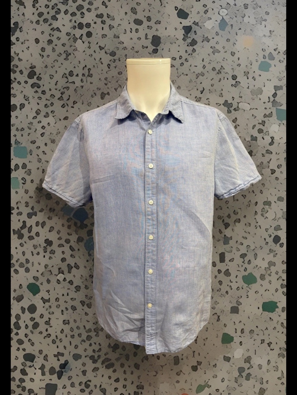 Perry Ellis Men's Light Blue Linen Cotton Blend Short Sleeve Button Front Sz L